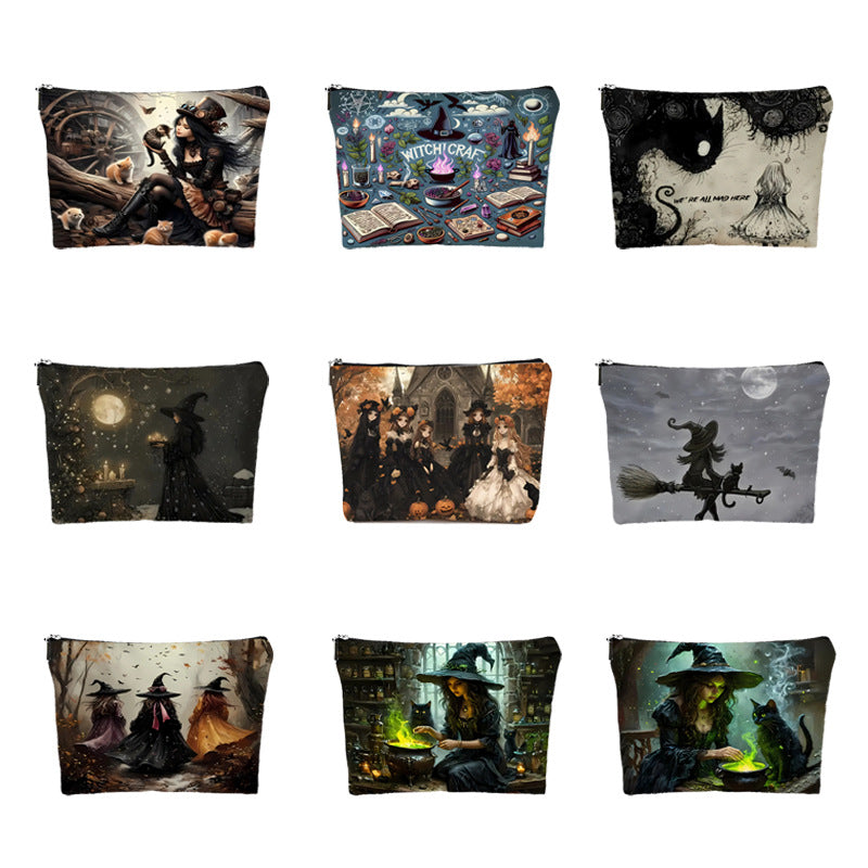 Halloween witch canvas makeup bag